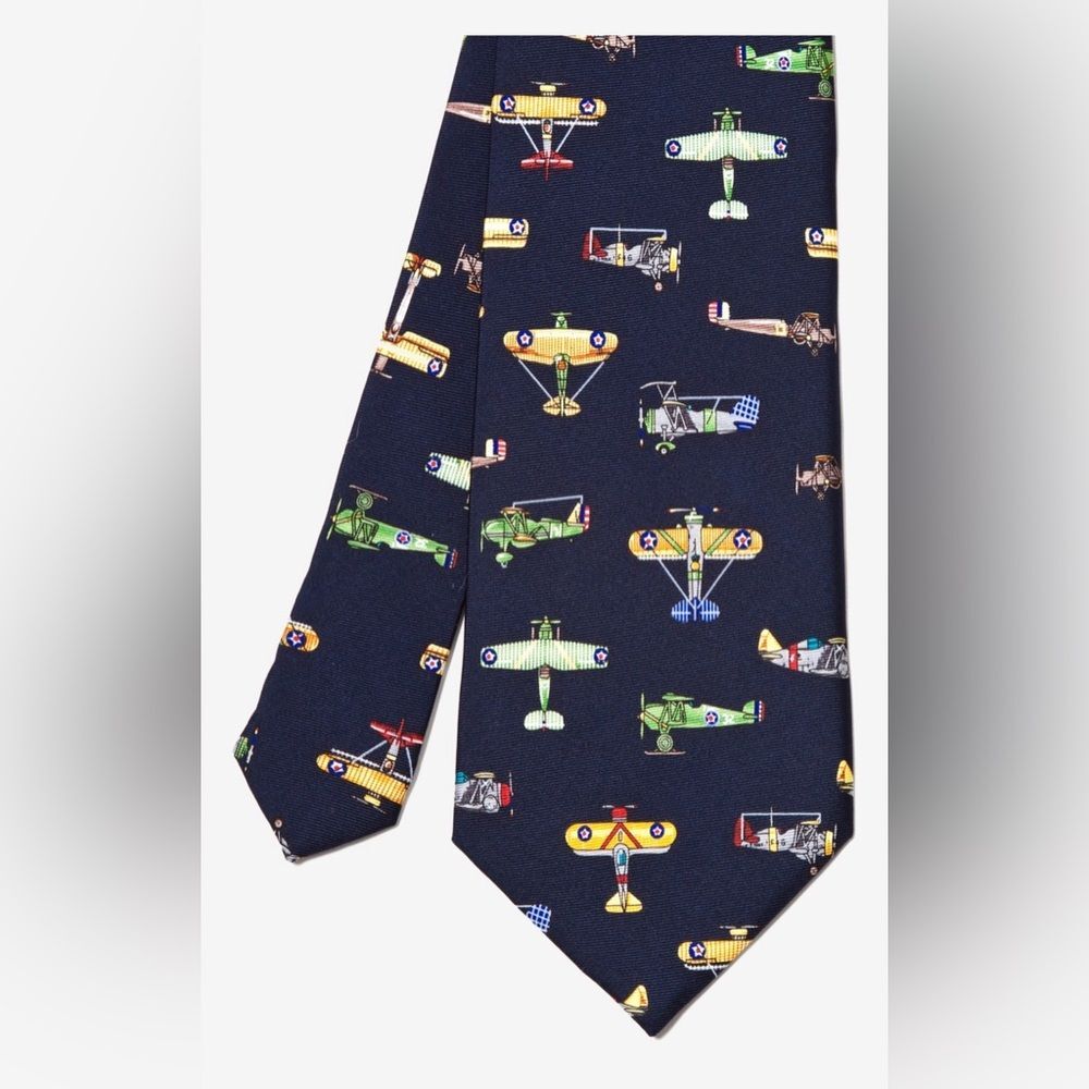 Vintage Alynn® 100% Silk Tie – U.S. Warplanes Navy Blue Air Force Military Print - Picture 4 of 4